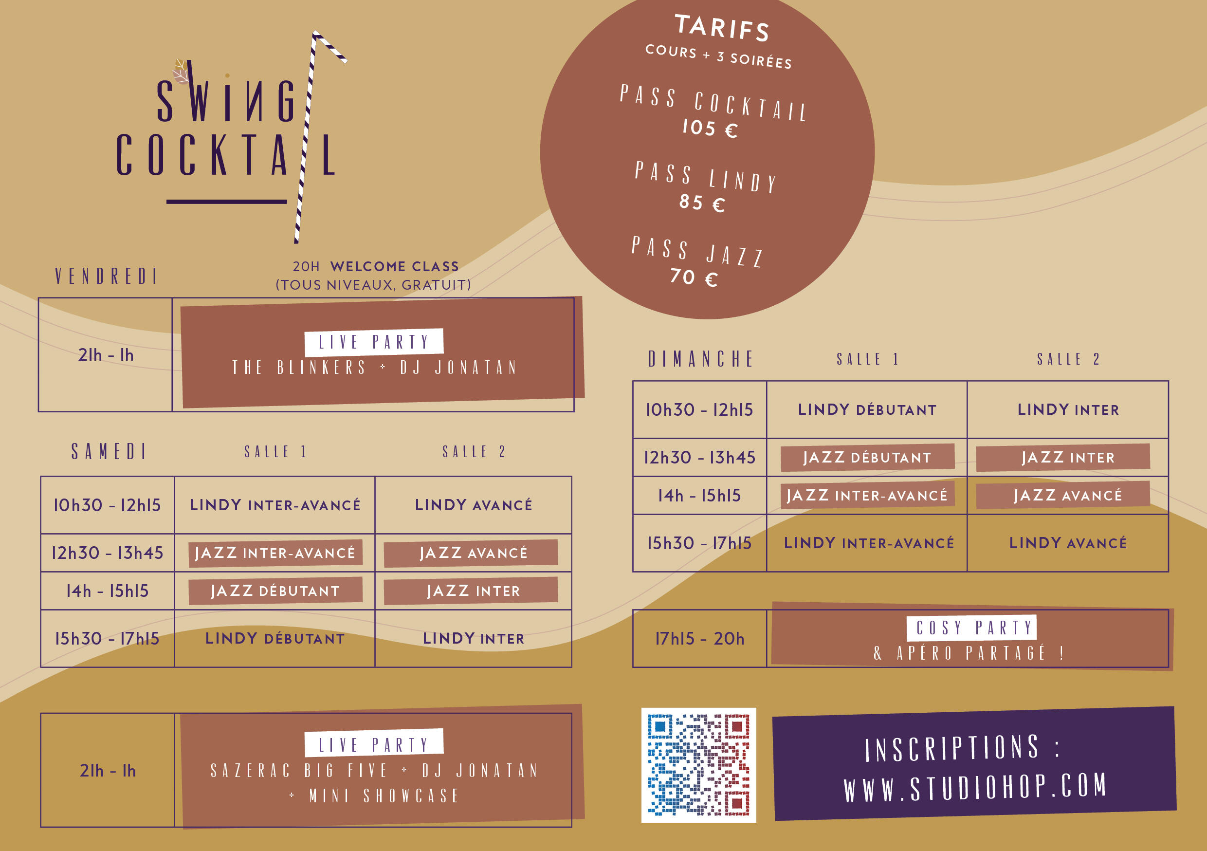 Planning du swing cocktail au studio hop