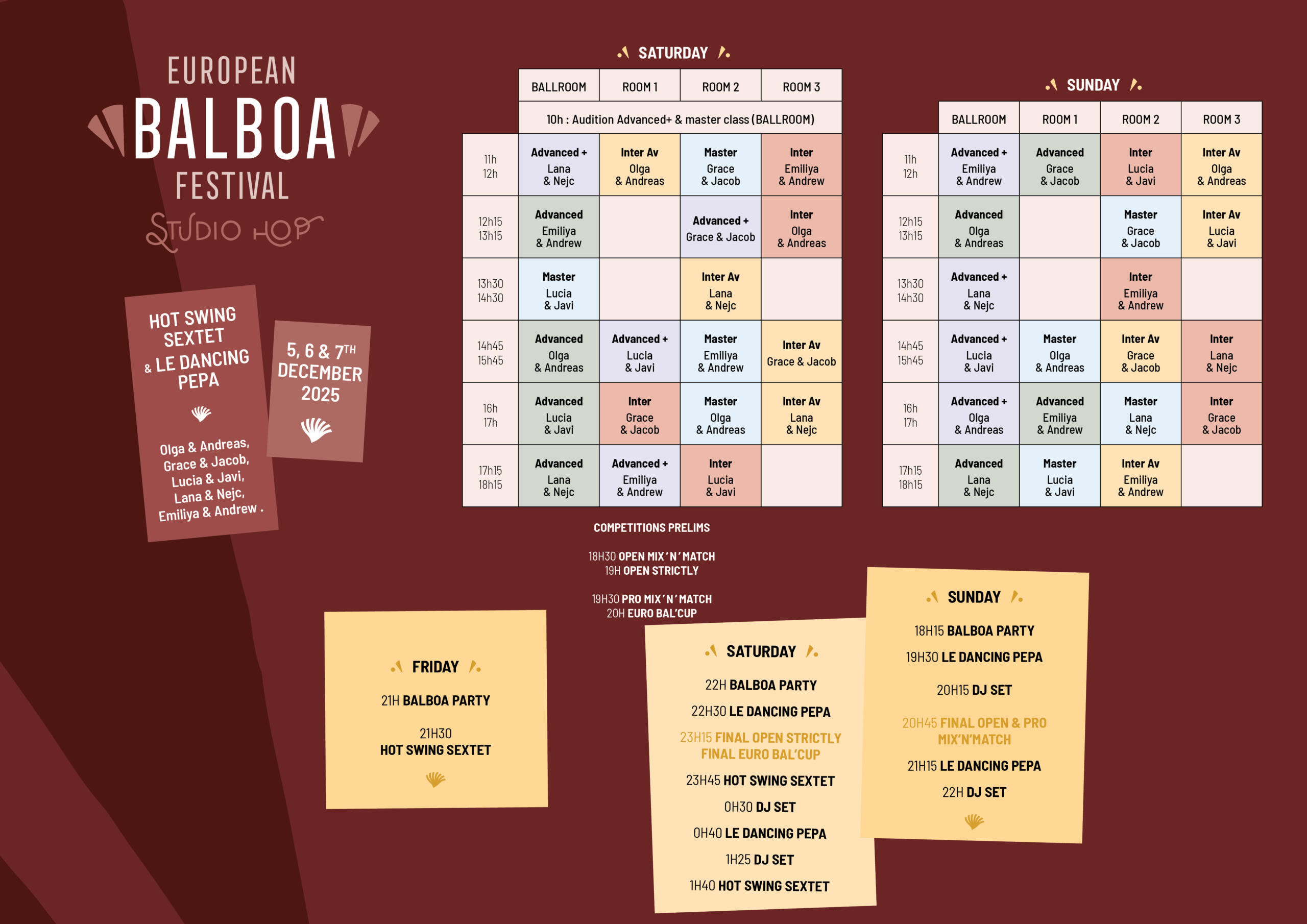 studiohop-festival-europeanbalboafestival-schedule Schedule of European Balboa Festival 2025.