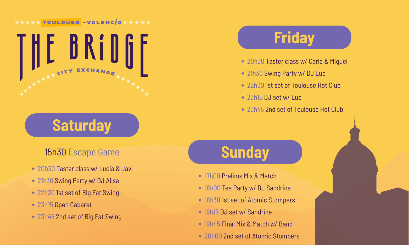 Schedule for the new Studio Hop's event "The Bridge - City Exchange"