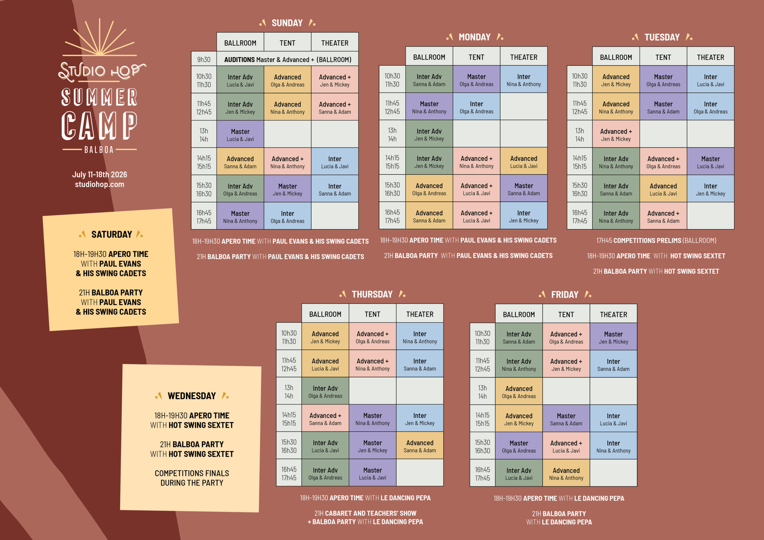 studiohop-festival-summercamp-balboaweek-schedule Schedule of the Balboa Week for the Summer camp 2026