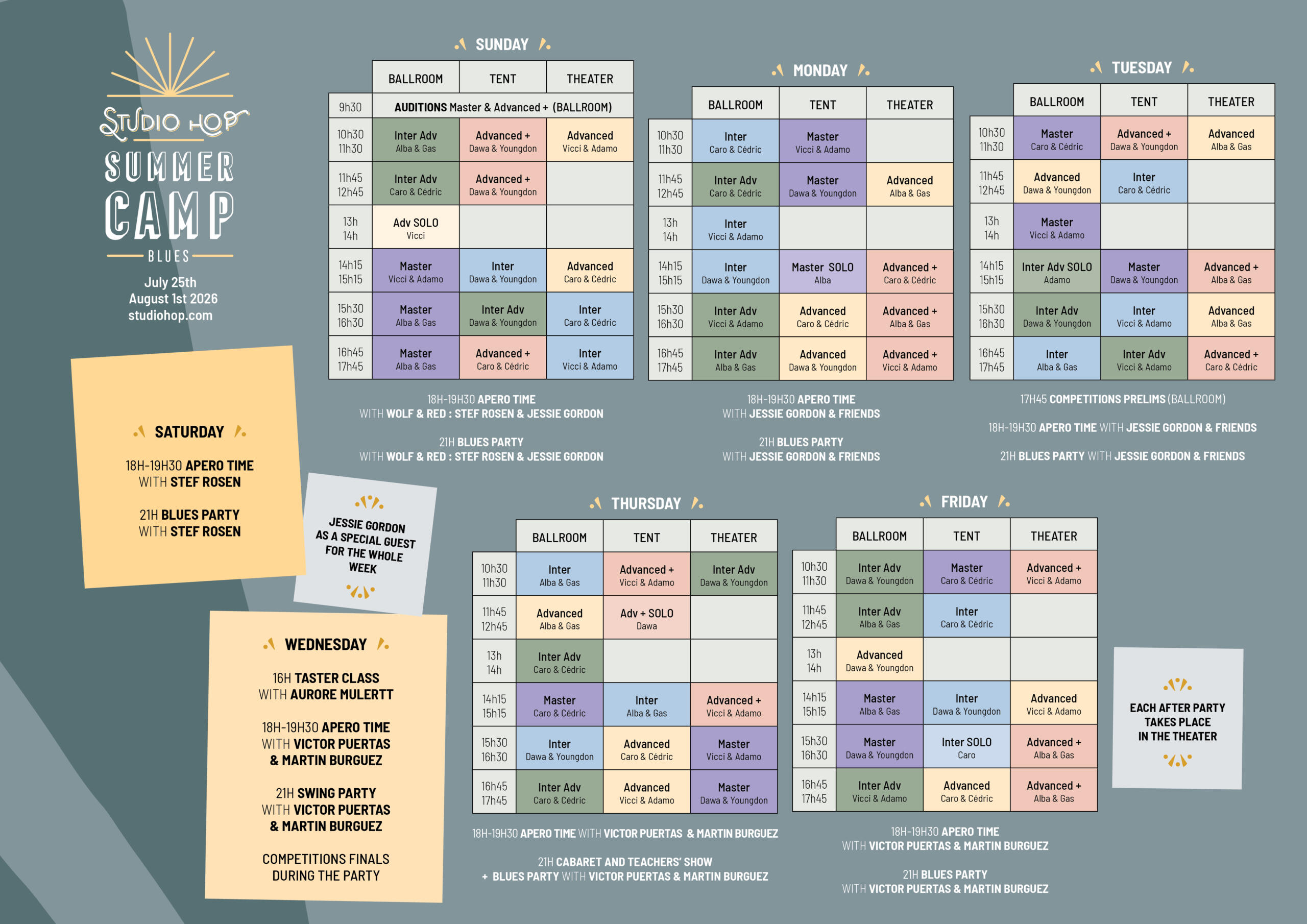 Schedule of the Blues Week for the Summer camp 2026