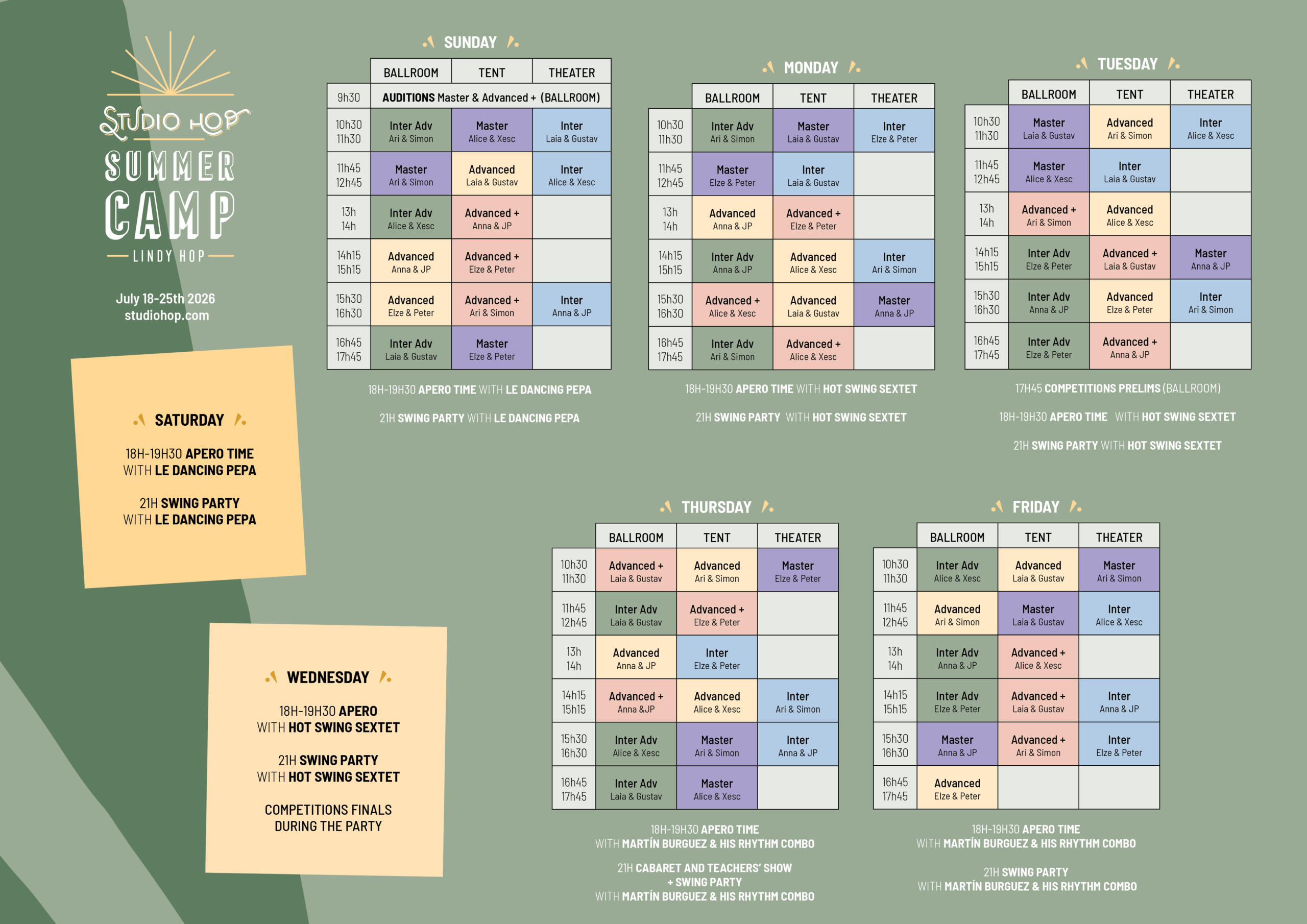 Schedule of the Lindy Week for the Summer camp 2026